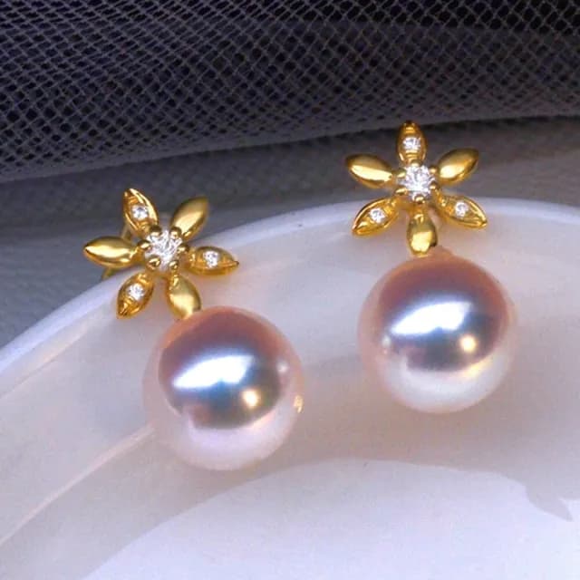 【La Corser】7-7.5mm 天然日本 Akoya 海水珍珠 耳環 18K金 耳飾 耳釘 天女級 花朵型 優雅百搭