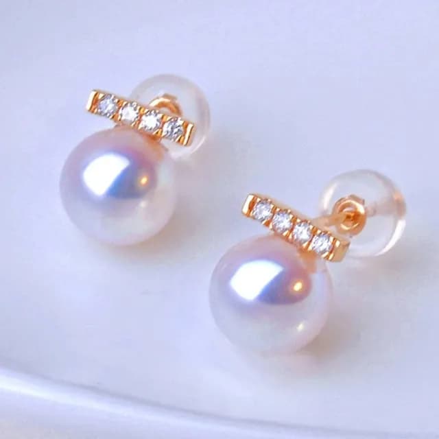 【La Corser】6.5-7mm 日本海水 Akoya 珍珠 耳釘 天女級 18K黃金 鑽石 平衡木設計 耳飾 耳環 優雅
