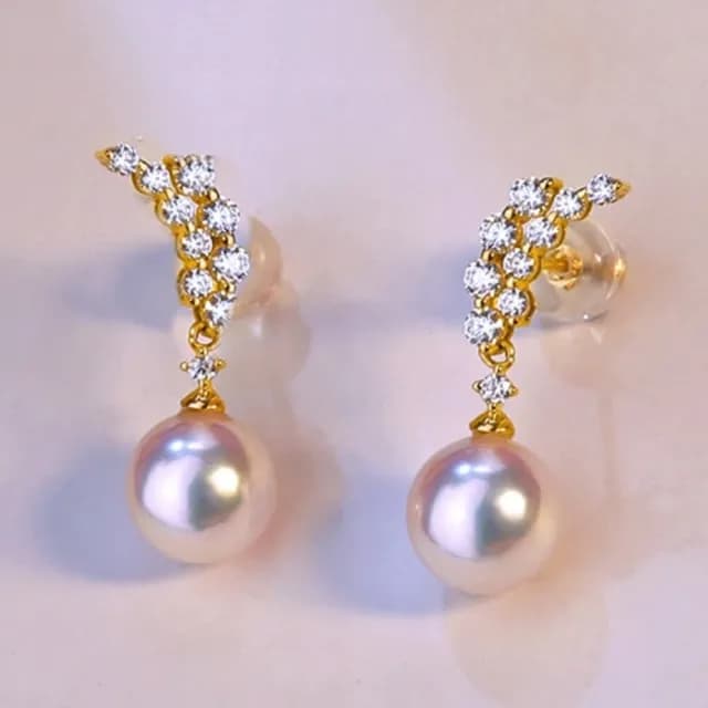 【La Corser】7-7.5mm 天然日本 Akoya 海水珍珠 耳環 極強光 天女級 正圓珍珠 耳飾 18K金 羽毛造型