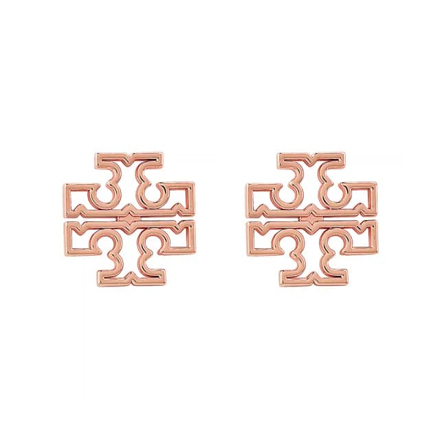 【TORY BURCH】TORY BURCH Britten 金屬鏤空雙T LOGO針式耳環(玫瑰金)
