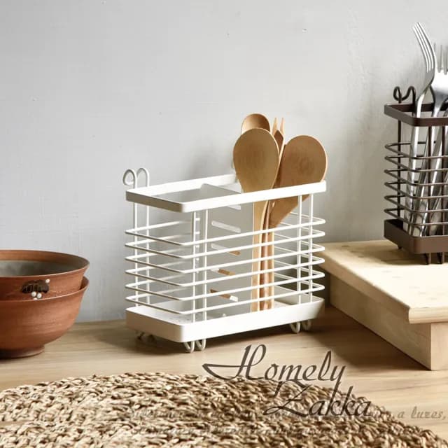 【Homely Zakka】日式簡約鐵藝可掛式筷子叉勺餐具分類瀝水籃/餐具收納架/置物架_2色任選(收納 瀝水 置物)