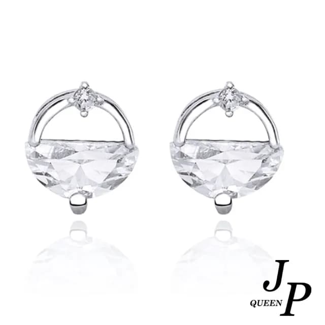 【Jpqueen】清新圓形鏤空鋯石耳環(白金色)