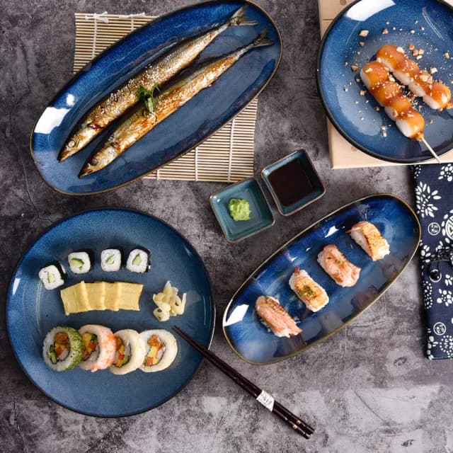 【Homely Zakka】日式創意星空窯變釉陶瓷餐盤碗餐具_4件組(湯盤 餐具 餐盤 盤子 器皿)