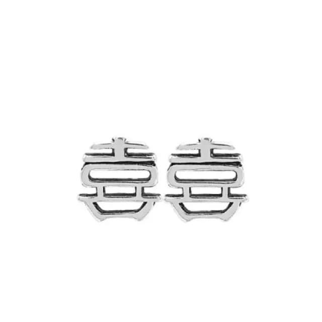 【Sayaka 紗彌佳】耳環 飾品  925純銀吉祥寓意囍字造型耳環 -白金色