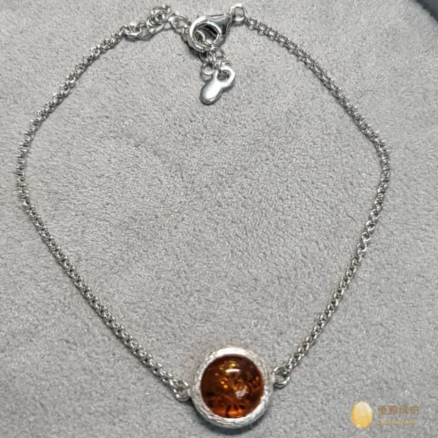 【優雅琥珀】母親節禮物   圓型干邑色琥珀 銀質手鍊(簡單的設計 秀氣中添亮點)