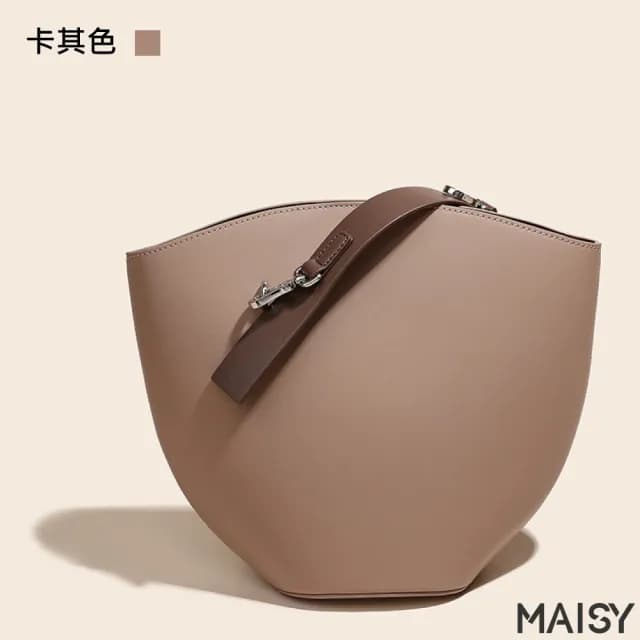 【MAISY】情人節禮物 真皮時尚設計簡約水桶包(真皮包包 現+預  卡其色／綠色／米色)