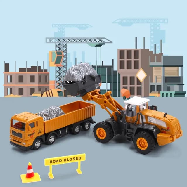 【CUTE STONE】仿真工程挖土機小汽車玩具26件組(玩具車 生日玩具 兒童益智玩具)