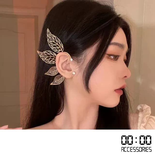 【00:00】單只耳掛 縷空耳掛/韓國設計無耳洞縷空葉片美鑽鋯石時尚單只耳掛 耳飾(4款任選)