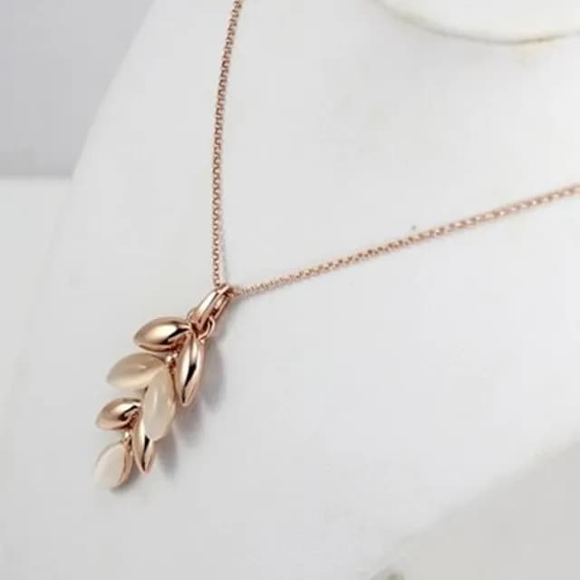 【米蘭精品】現貨+預購 玫瑰金項鍊貓眼石吊墜(精美葉子造型優雅情人節生日聖誕節交換禮物女飾品73kt32)