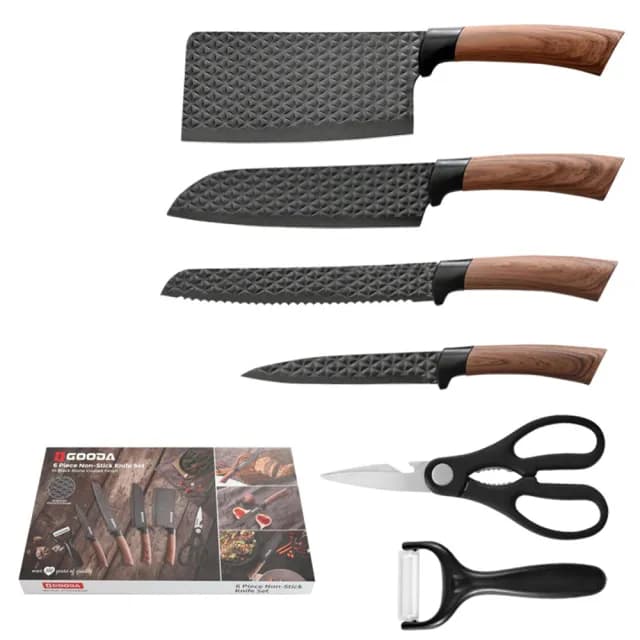 【CS22】廚房不鏽鋼刀具套裝不粘塗層菜刀六件禮盒組(不沾刀具組)