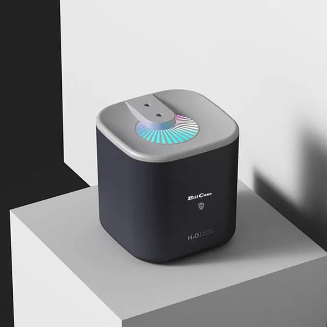 【Bill case】第三代 七彩氣氛燈3L 可換式奈米雙噴頭 靜音水氧大出霧加濕器-藍灰(從空氣淨化 防疫更有力)