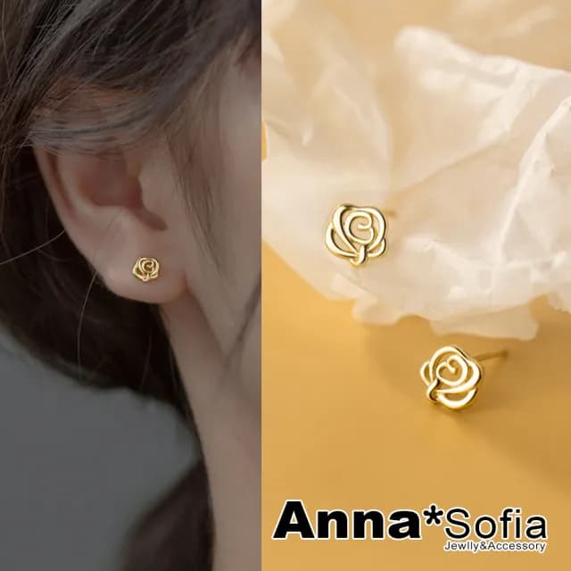 【AnnaSofia】925純銀針耳針耳環-鏤空玫瑰 現貨 送禮(金系) - momo購物網 - 好評推薦 -