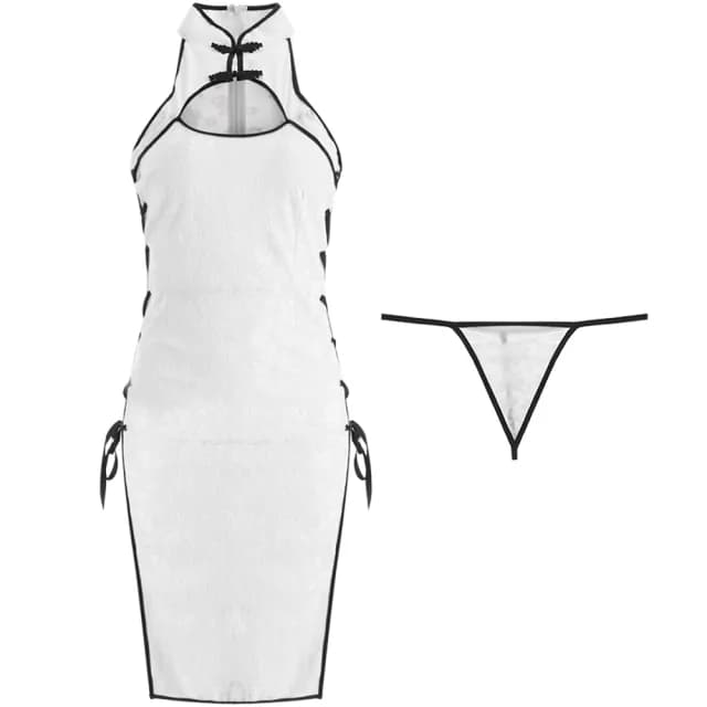 【Sexy baby】A1140性感綁帶復古側高開衩絲絨誘惑激情挑逗情趣內衣旗袍連身裙性感睡衣(Cosplay 情人節禮物)