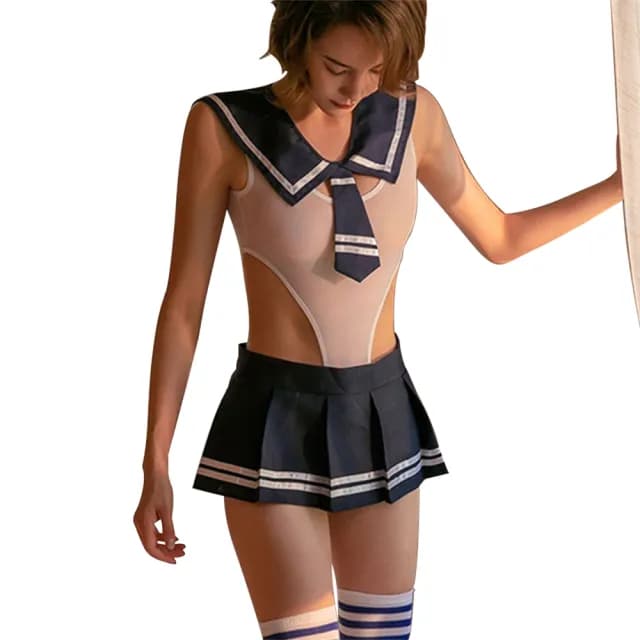 【Sexy baby】A5415清新校園水手服薄紗透視學生制服誘惑情趣內衣連身服性感睡衣(情人節禮物)