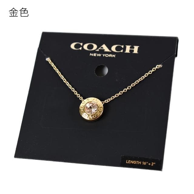 【COACH】圓牌C字水鑽鎖骨鍊(新款任選)