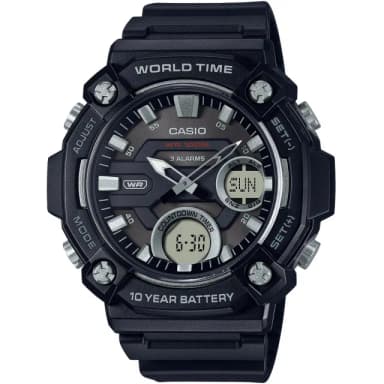 【CASIO 卡西歐】學生錶 10年電力 冒險精神 計時雙顯錶-黑 送禮 禮物 推薦 交換禮物(AEQ-120W-1AV)