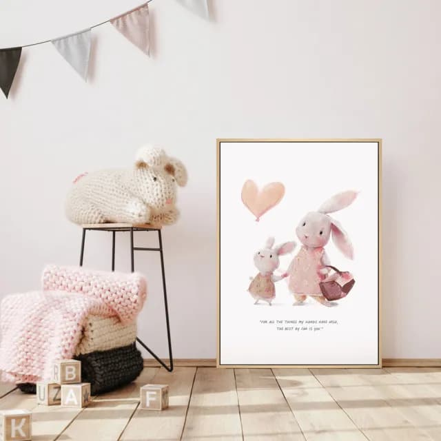 【菠蘿選畫所】最好的你-50x70cm(可愛兔子插畫/母親節兔子掛畫/兒童房裝飾/父親節禮物/母親節)