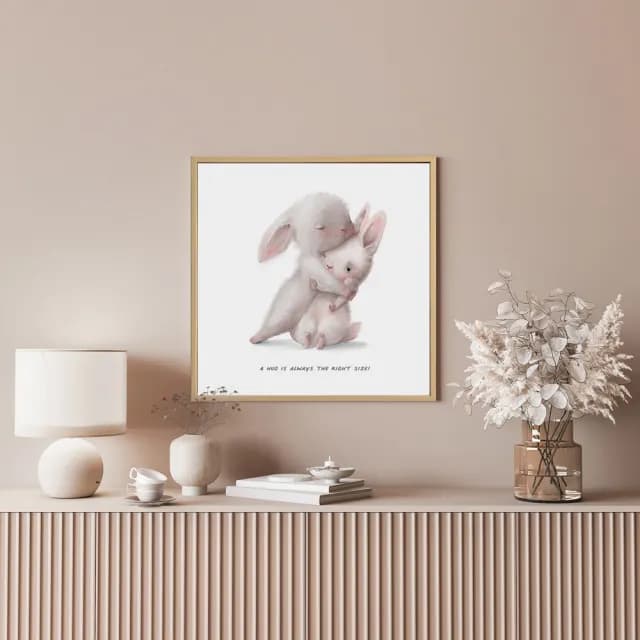 【菠蘿選畫所】我心有你！-60x60cm(兔子插畫/母親節兔子掛畫/兒童房裝飾/父親節禮物/母親節)