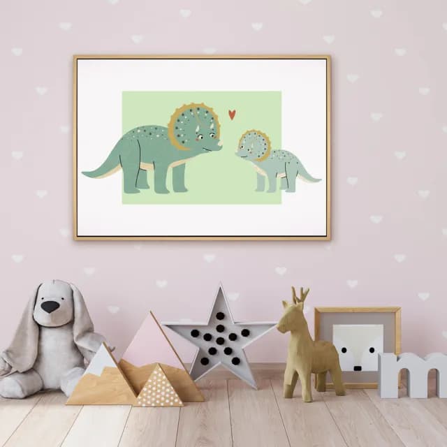 【菠蘿選畫所】溫馨相望- 30x40cm(療癒恐龍掛畫/母親節/兒童房裝飾畫/可愛恐龍/父親節禮物)
