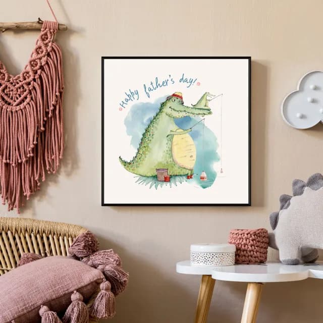 【菠蘿選畫所】與爸爸的時刻 -60x60cm(恐龍掛畫/兒童房裝飾/親子禮物/父親節禮物)
