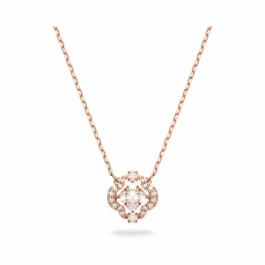 【SWAROVSKI 官方直營】Una 項鏈 幸運草 白色 鍍玫瑰金色調 母親節禮物(跳動的心)