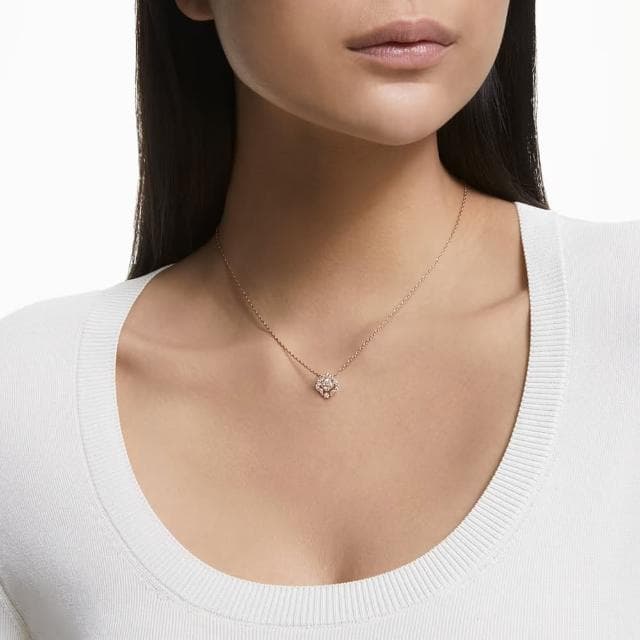 【SWAROVSKI 官方直營】Una 項鏈 幸運草 白色 鍍玫瑰金色調 母親節禮物(跳動的心)