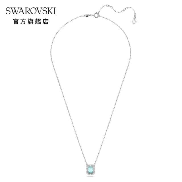 【SWAROVSKI 官方直營】Una 項鏈 八角形切割 藍色 鍍白金色 交換禮物