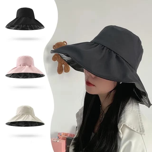 【米蘭精品】現貨+預購 漁夫帽防曬帽(黑膠大簷遮陽女帽子母親節禮物5色74cp12)