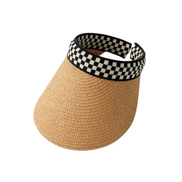 【米蘭精品】現貨+預購 空頂帽防曬帽(黑白格草編長帽簷遮陽男女帽子母親節禮物6色74cp24)