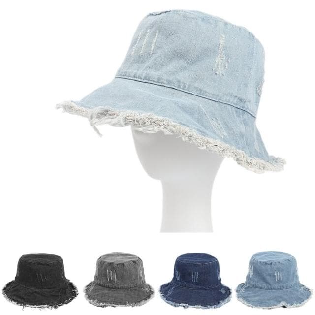 【米蘭精品】現貨+預購 漁夫帽遮陽帽(磨破毛邊水洗牛仔男女帽子情人節生日聖誕節交換禮物5色74cq1)