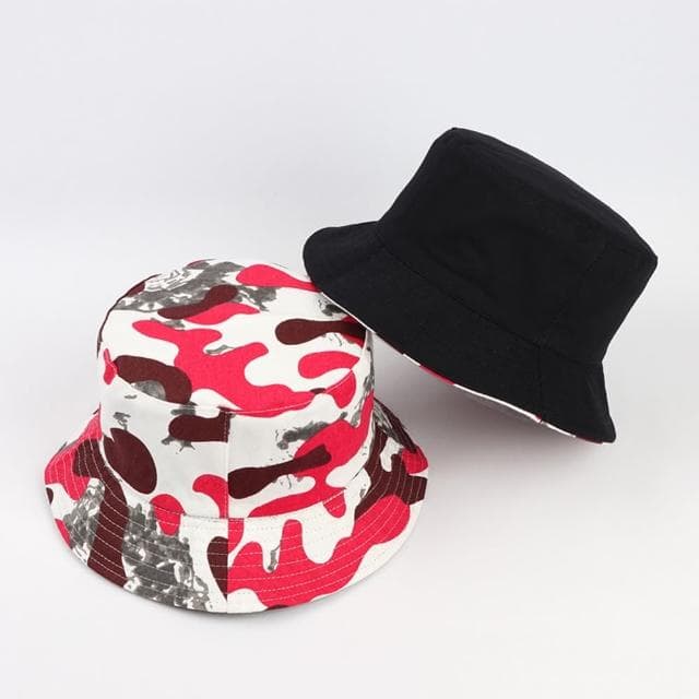 【米蘭精品】現貨+預購 漁夫帽遮陽帽(迷彩印花雙面戴可摺疊男女帽子情人節生日聖誕節交換禮物3色74cq16)