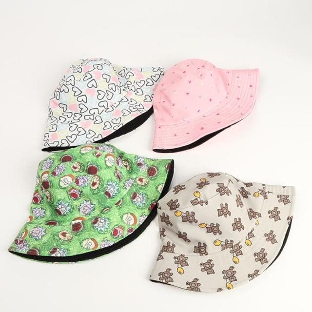 【米蘭精品】現貨+預購 漁夫帽遮陽帽(雙面可摺疊平頂印花男女帽子情人節生日聖誕節交換禮物4色74cq35)
