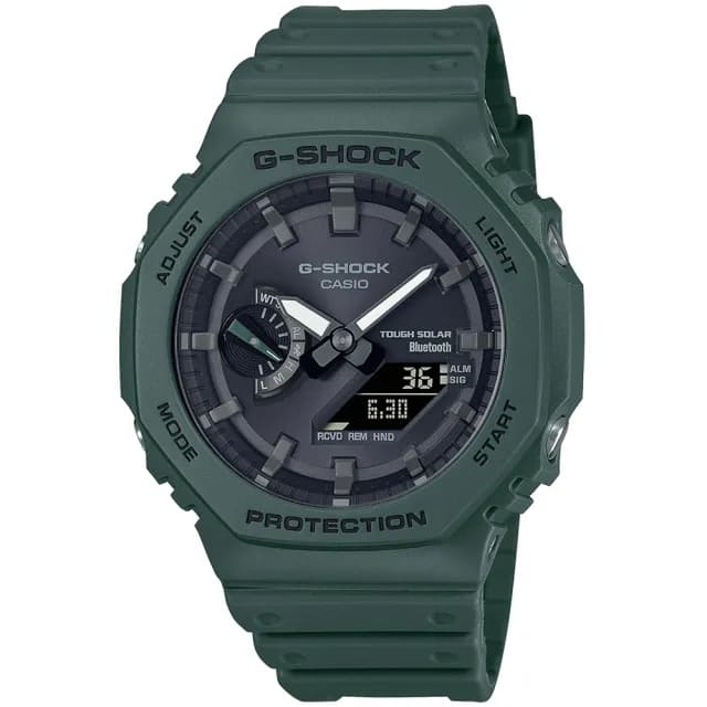 【CASIO 卡西歐】G-SHOCK 藍牙 太陽能 八角防護構造雙顯手錶 情人節 禮物(GA-B2100-3A/速)