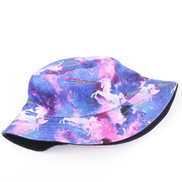 【米蘭精品】現貨+預購 漁夫帽遮陽帽(獨角獸印花平頂雙面男女帽子情人節生日聖誕節交換禮物74cq48)