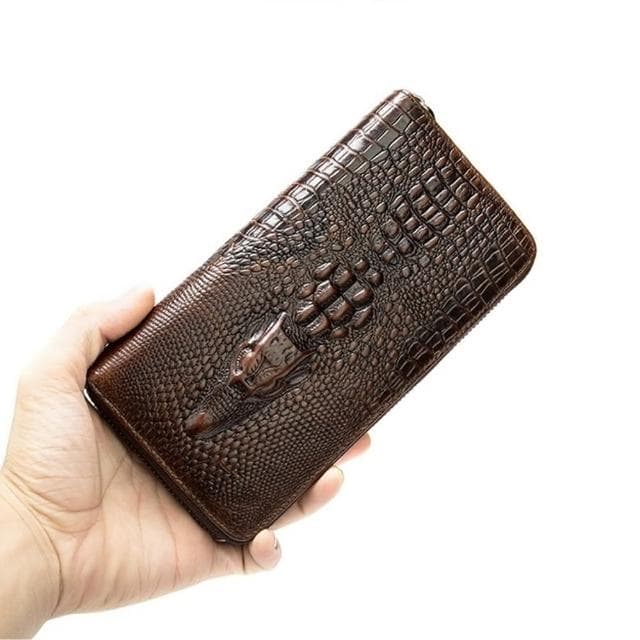 【米蘭精品】現貨+預購 長夾真皮錢包(鱷魚紋牛皮大容量RFID男包包父親節情人節生日禮物2色74cb21)