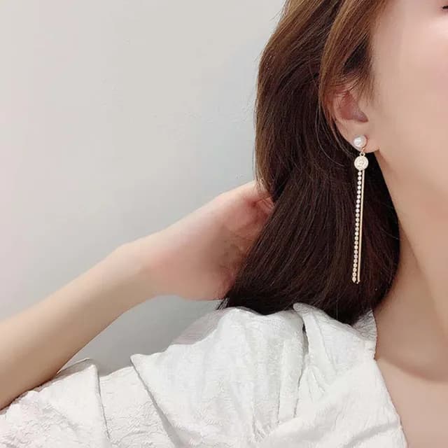 【BBHONEY】s925顯臉瘦長款珍珠流蘇耳釘 耳飾(網美必備款)