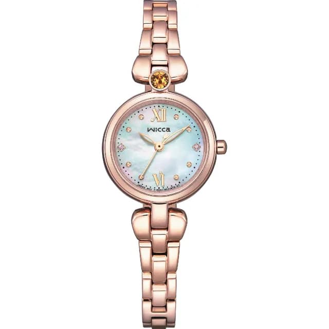 【CITIZEN 星辰】Wicca 聖誕節推薦太陽能晶鑽女錶-玫瑰金/23.5mm 手錶 禮物 送禮(KP5-662-13)