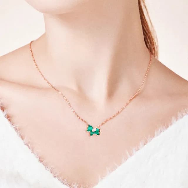 【巴黎精品】現貨+預購 925純銀項鍊孔雀石吊墜(小綠馬鋯石百搭可愛女飾品2色a1cj1)