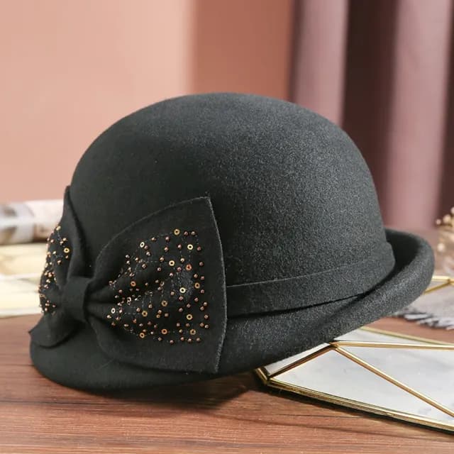 【米蘭精品】現貨+預購 羊毛帽禮帽(保暖毛呢優雅蝴蝶結盆帽女帽子情人節生日聖誕節交換禮物4色74dq2)