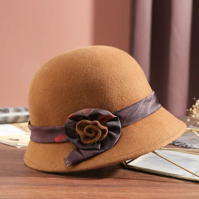 【米蘭精品】現貨+預購 羊毛帽漁夫帽(保暖捲邊花朵毛呢盆帽女帽子情人節生日聖誕節交換禮物5色74dq12)