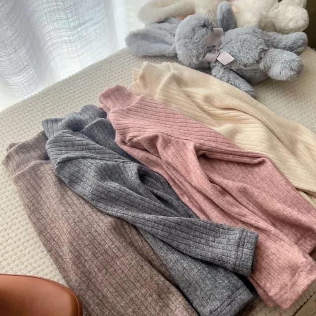 【橘魔法】混色紡織直條紋半高領長袖上衣(打底衫 內搭衣 童裝 兒童 女童 中童 針織 毛衣 保暖)