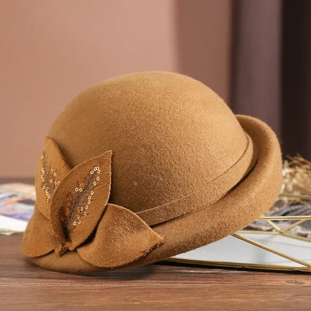【米蘭精品】現貨+預購 羊毛帽禮帽(保暖捲邊釘珠葉子毛呢女帽子情人節生日聖誕節交換禮物4色74dq20)
