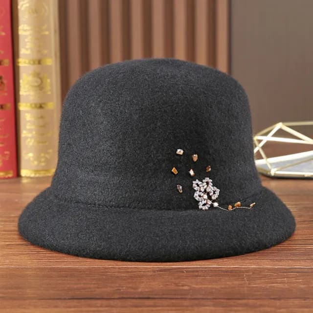 【米蘭精品】現貨+預購 羊毛帽漁夫帽(保暖鑲鑽釘珠毛呢盆帽女帽子情人節生日聖誕節交換禮物4色74dq21)