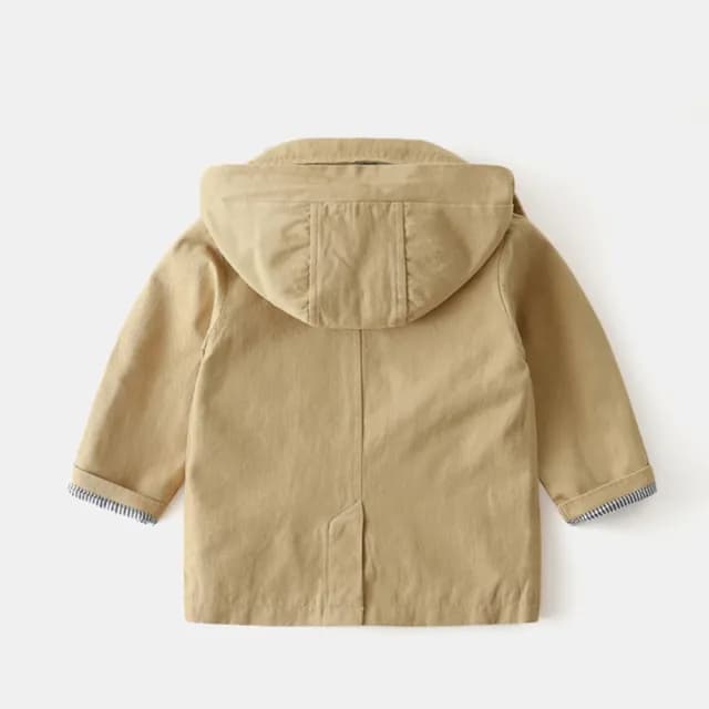 【橘魔法】翻領卡其風衣排扣連帽外套(連帽可拆 長袖外套 風衣 中性款 男童 女童 兒童 童裝)
