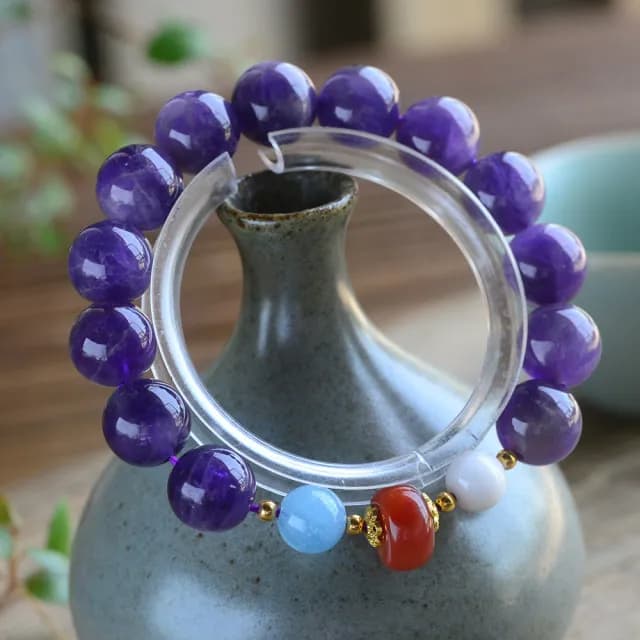 【桃花源創意工坊】紫水晶手鍊 天河石配南紅瑪瑙手鍊(手鍊)