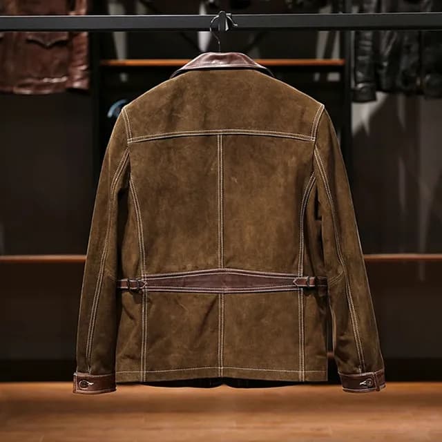 【巴黎精品】父親節禮物 真皮皮衣牛皮夾克(拼色翻領機車復古男外套2色p1ay31)
