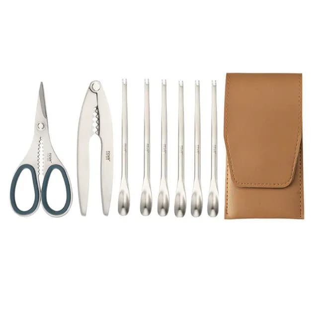 【PUSH!】餐具 304不鏽鋼吃蟹工具 螃蟹工具 大閘蟹工具 蟹針 蟹夾 螃蟹鉗 蟹叉 豪華版(蟹工具 八件套 D299)