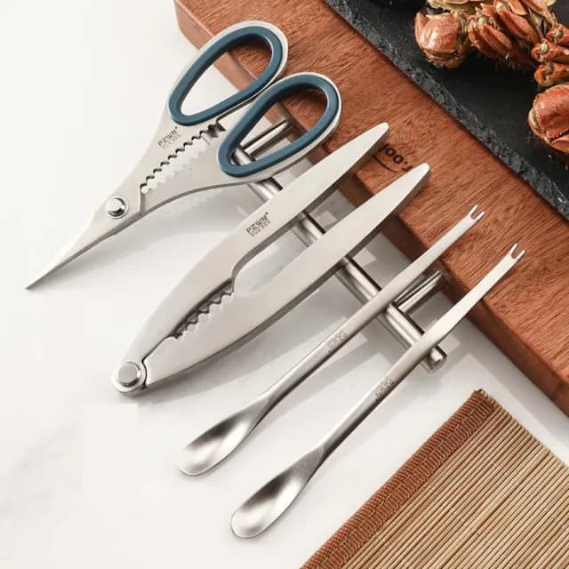 【PUSH!】餐具 304不鏽鋼吃蟹工具 螃蟹工具 大閘蟹工具 蟹針 蟹夾 螃蟹鉗 蟹叉 豪華版(蟹工具 八件套 D299)
