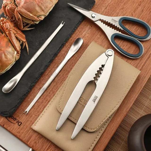 【PUSH!】餐具 304不鏽鋼吃蟹工具 螃蟹工具 大閘蟹工具 蟹針 蟹夾 螃蟹鉗 蟹叉 豪華版(蟹工具 八件套 D299)