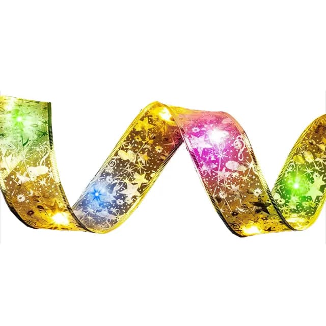 【Time Leisure】聖誕樹聖誕節派對禮物裝飾發光燈條 金緞帶彩光/10M